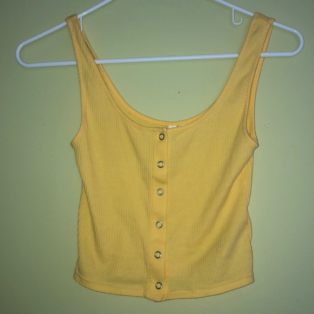 H & M yellow snap button crop top